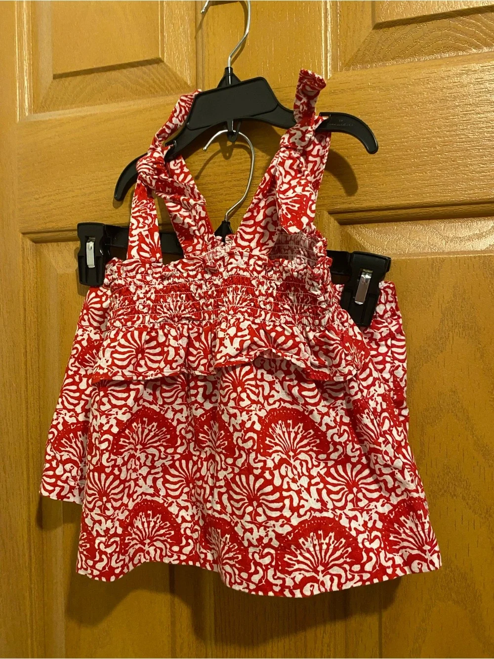 Crewcuts Red and White Smocked Ruffle Tank Top with matching shorts Girls